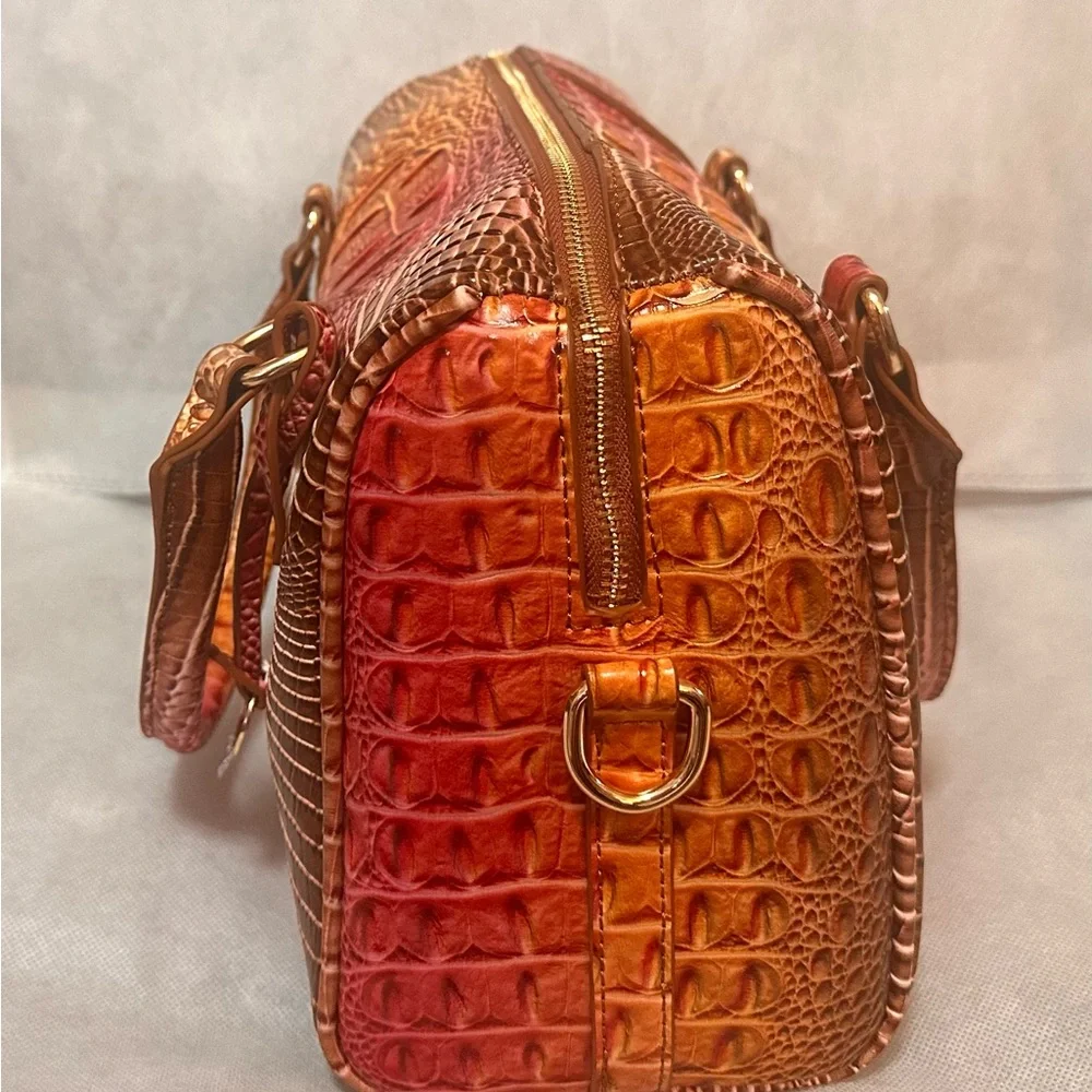 Elegant Brown and Orange Crocodile Embossed Handbag - New - Picture 2 of 4